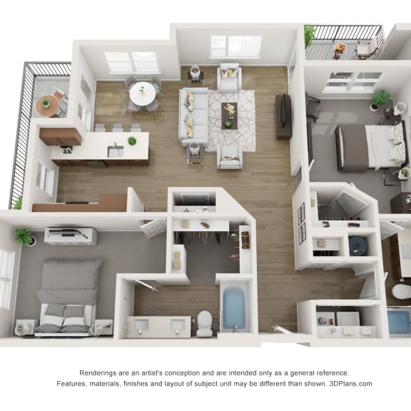 Thumbnail 1 of 2 a 1 bedroom floorplan is shown in this rendering
