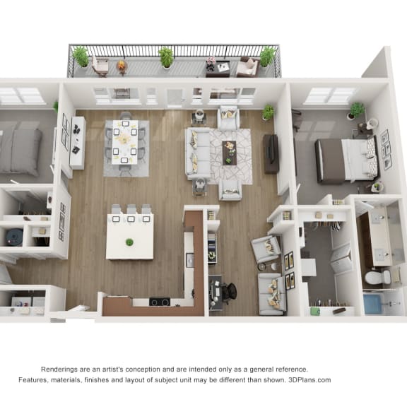 Thumbnail 1 of 2 a 3d floor plan of a room with a desk and a chair
