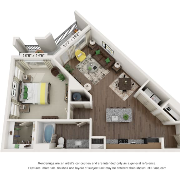 Thumbnail 2 of 7 a 1 bedroom floor plan with a bathroom and a living room