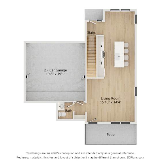 Thumbnail 2 of 3 A floor plan of a house with a living room, car garage, and bath.