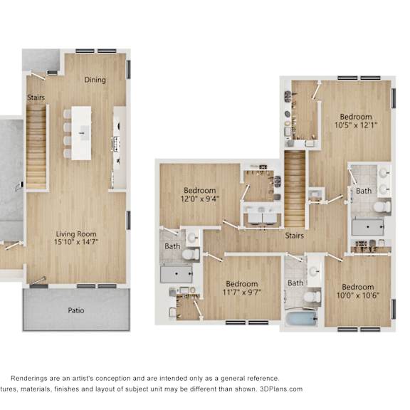 Thumbnail 1 of 3 A floor plan of a house with two bedrooms, a living room, a dining room, a car garage, and a patio.