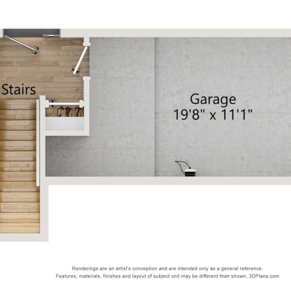 Thumbnail 3 of 3 A staircase and a garage are shown in the image.