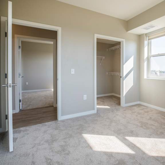Thumbnail 11 of 12 A room with a carpeted floor and a window letting in sunlight.