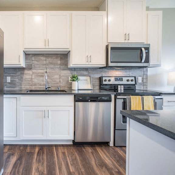 Thumbnail 4 of 12 Stainless-steel appliances with side-by-side fridge at Ascend at Woodbury MN 55129 new luxury apartments