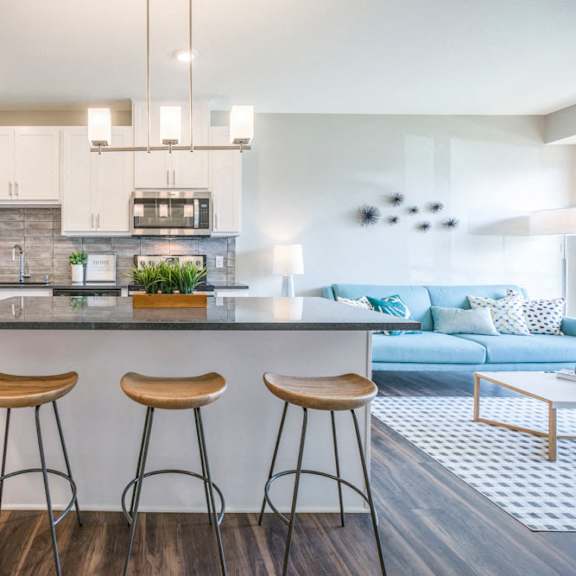 Thumbnail 5 of 12 Alpine design scheme with kitchen island at Ascend at Woodbury MN 55129 new luxury apartments