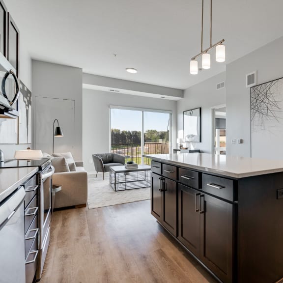 Thumbnail 5 of 13 1 bedroom luxury apartment kitchen and living area in Woodbury MN 55125