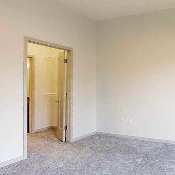 Thumbnail 27 of 33 a bedroom with a carpeted flooring, a window on the right, and a walk-in closet on the left