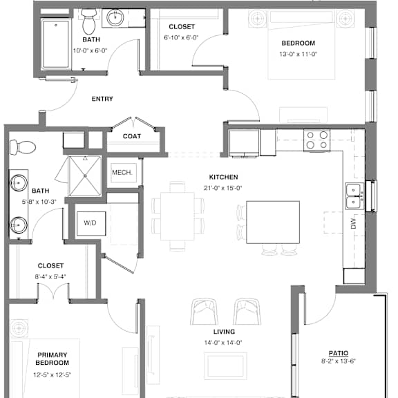 Thumbnail 1 of 33 Meadow two bedroom apartment floor plan