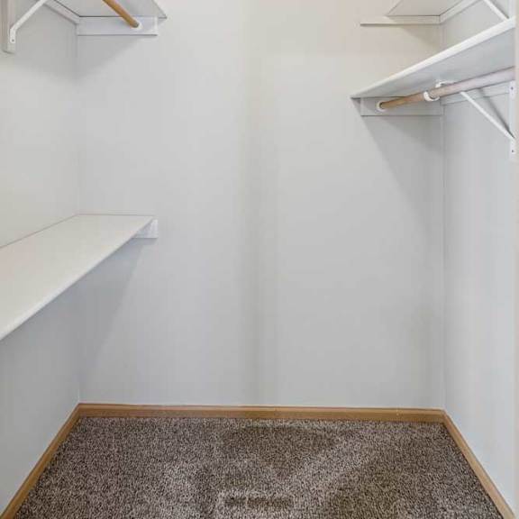 Thumbnail 60 of 79 A white closet with a carpeted floor and a light on the ceiling.