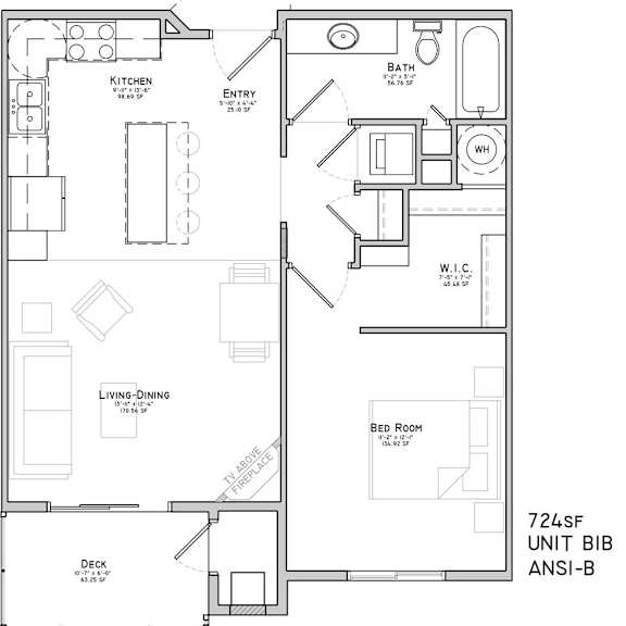 Thumbnail 2 of 2 Floor plan of a one bedroom apartment