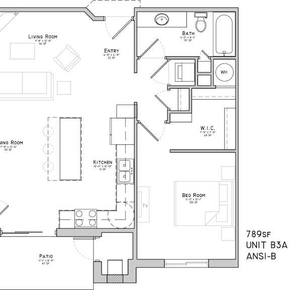 Thumbnail 2 of 2 Floor plan of a one bedroom apartment