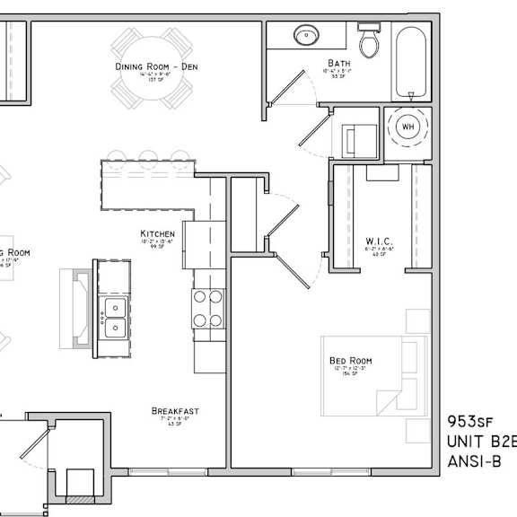 Thumbnail 2 of 14 Floor plan of a one bedroom apartment