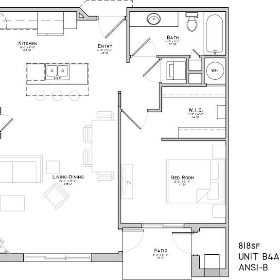 Thumbnail 2 of 2 Floor plan of a one bedroom apartment