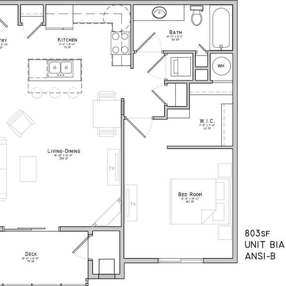 Thumbnail 2 of 9 Floor plan of a one bedroom apartment