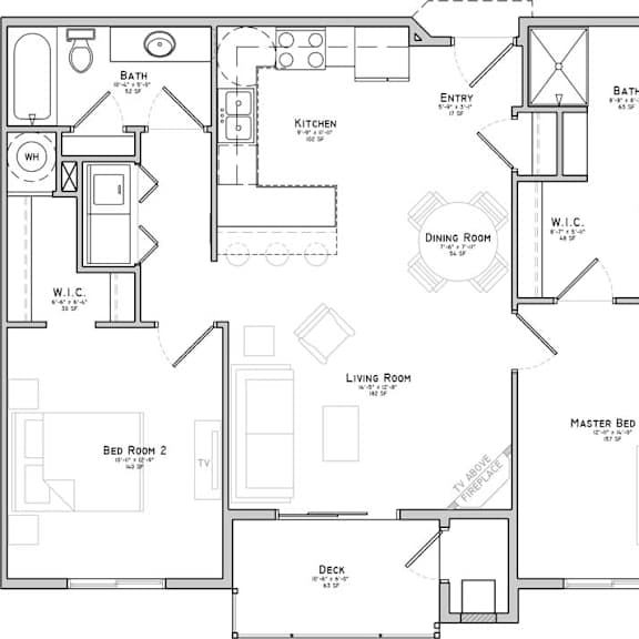Thumbnail 2 of 14 Floor plan of a two bedroom apartment