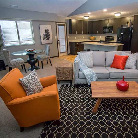 Thumbnail 3 of 13 Open floorplan with spacious living room at The Flats at 84 in southeast Lincoln NE 68516