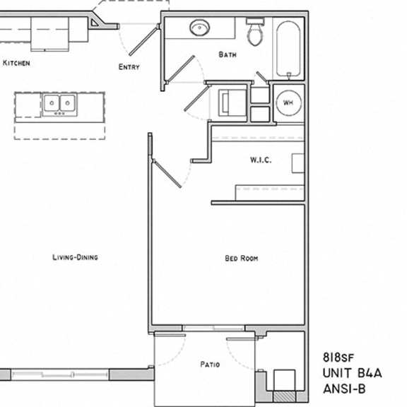Thumbnail 2 of 9 Wiltshire one bedroom one bathroom floor plan at The Flats at 84
