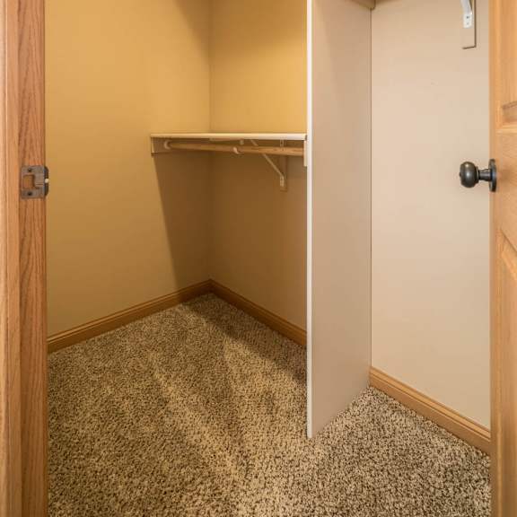 Thumbnail 15 of 17 a walk in closet in a home with a door open