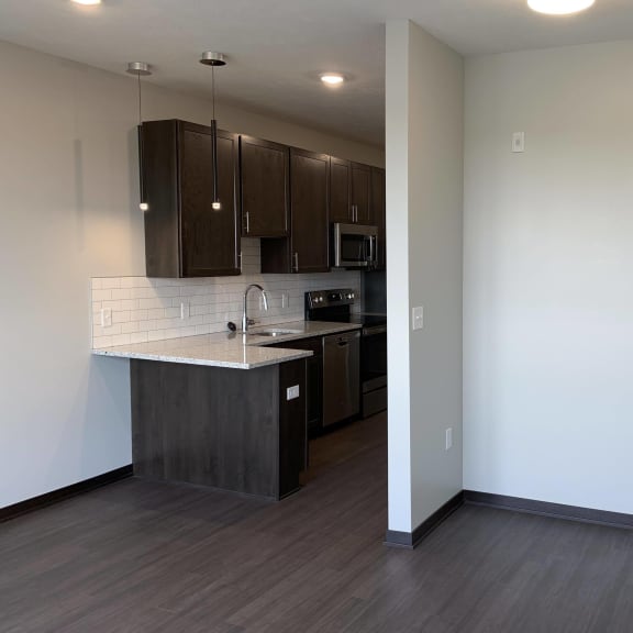 Thumbnail 9 of 12 Wood style floors in combined living and sleeping area in Zen floorplan at Haven at Uptown