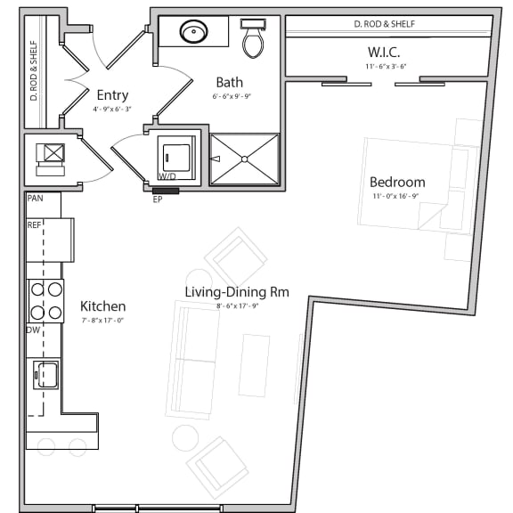 Thumbnail 1 of 11 Harbor (A3) studio one bathroom at Haven at Uptown