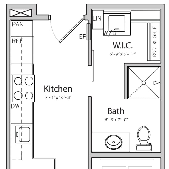 Thumbnail 1 of 12 Zen (A1.1) studio one bathroom at Haven at Uptown