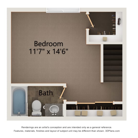 Thumbnail 3 of 3 Cedar one bedroom floorplan upper level at highland view apartments