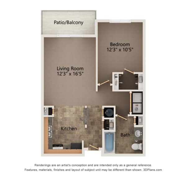 Thumbnail 1 of 10 Maple one bedroom floorplan at highland view apartments