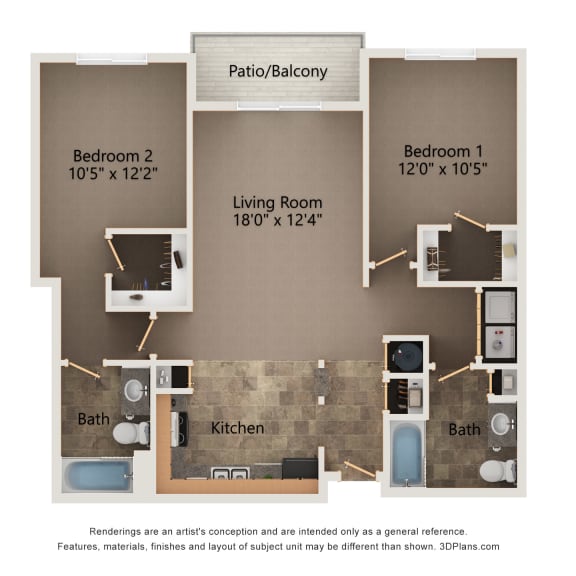 Thumbnail 1 of 14 Cypress two bedroom floorplan at highland view apartments