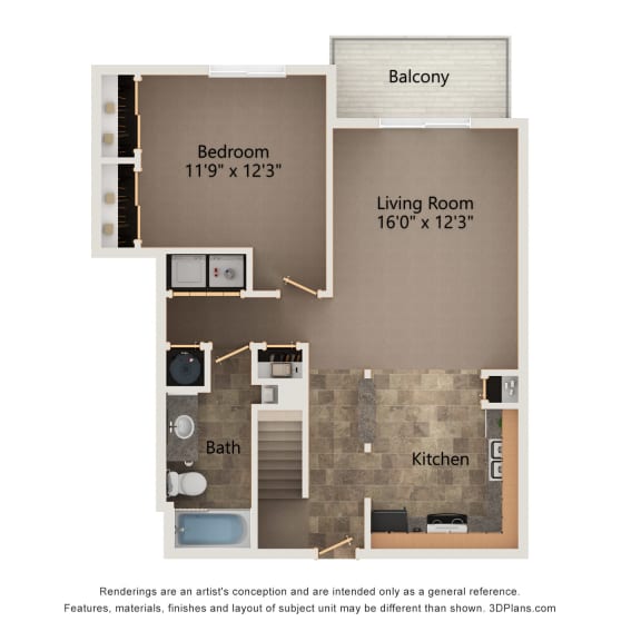 Thumbnail 2 of 3 Evergreen two bedroom lower level  floorplan at highland view apartments