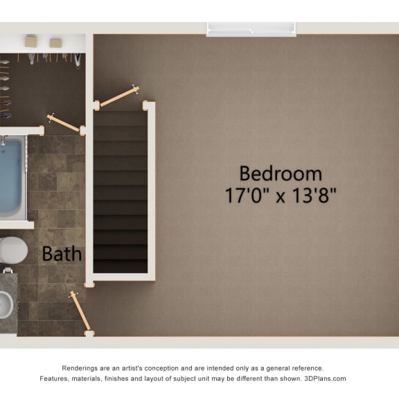 Thumbnail 3 of 3 Evergreen two bedroom upperlevel  floorplan at highland view apartments