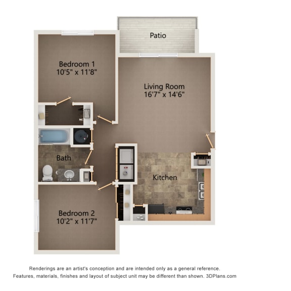 Thumbnail 1 of 10 Linden two bedroom floorplan at highland view apartments