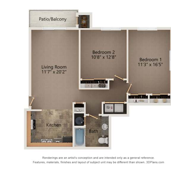 Thumbnail 1 of 6 Oak two bedroom floorplan at highland view apartments