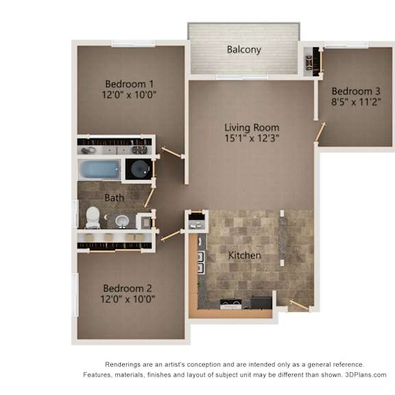 Thumbnail 1 of 28 Sequoia two bedroom floorplan at highland view apartments
