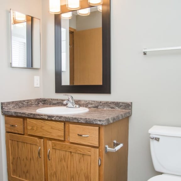 Thumbnail 10 of 11 a bathroom with a sink and a toilet and a mirror