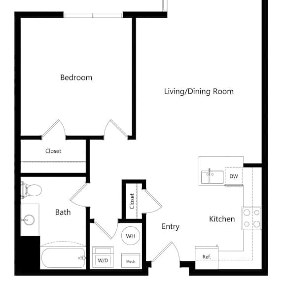 Thumbnail 1 of 14 the one-bedroom Fresno floor plan at Midtown Crossing Apartments in Omaha, NE