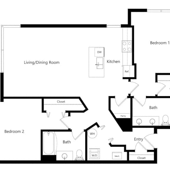 Thumbnail 1 of 24 the two-bedroom Tucson floor plan at Midtown Crossing Apartments in Omaha, NE