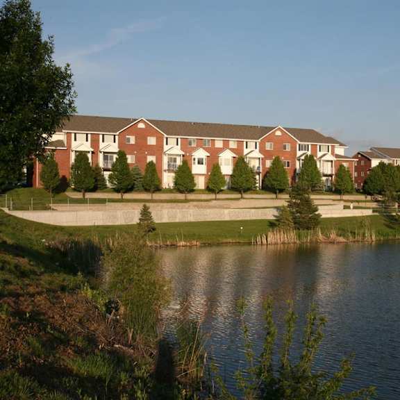 lake and bike path at pine lake heights apartments in lincoln nebraska
