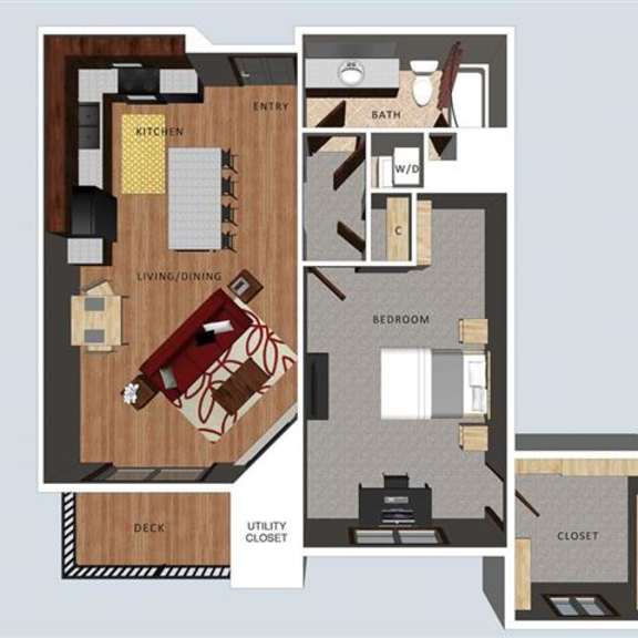 Thumbnail 1 of 21 Bedford II one bedroom one bathroom floor plan at The Flats at 84