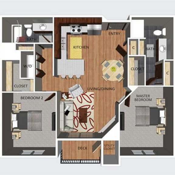 Thumbnail 1 of 12 Chatham two bedroom two bathroom floor plan at The Flats at 84