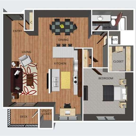Thumbnail 1 of 14 Kendal one bedroom one bathroom floor plan at The Flats at 84