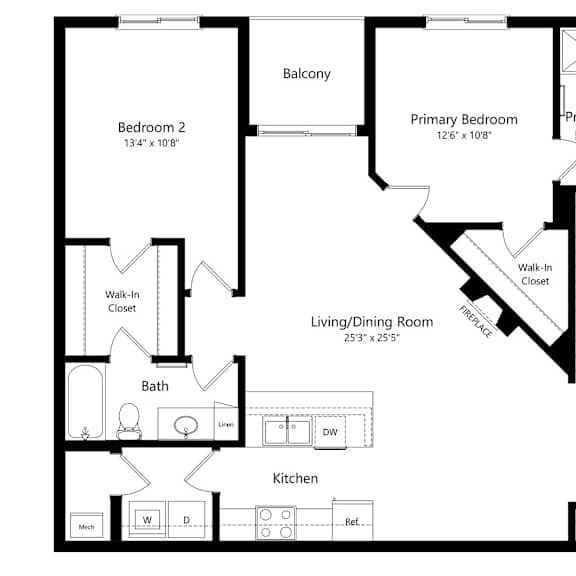Thumbnail 1 of 12 a floor plan of an apartment with two bedrooms and a living room and a kitchen