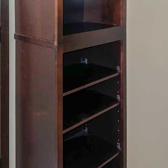 Thumbnail 25 of 35 a brown wooden shelf in the bathroom for linens