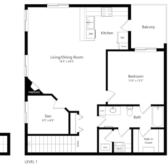 Thumbnail 1 of 20 floor plan of a 1 bedroom apartment