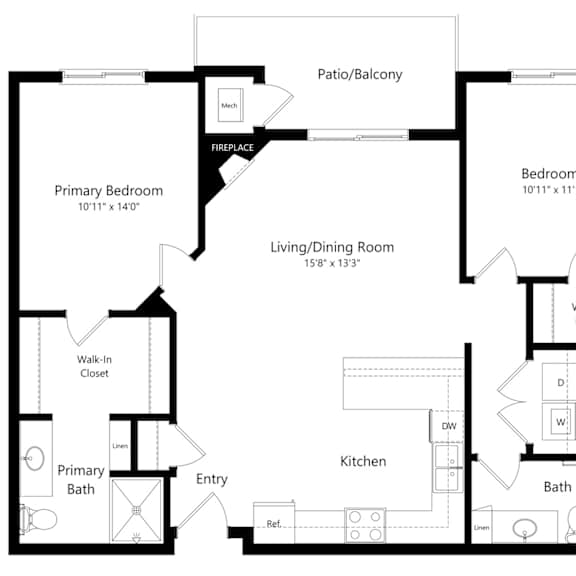 Thumbnail 1 of 51 floor plan of a 2 bedroom apartment