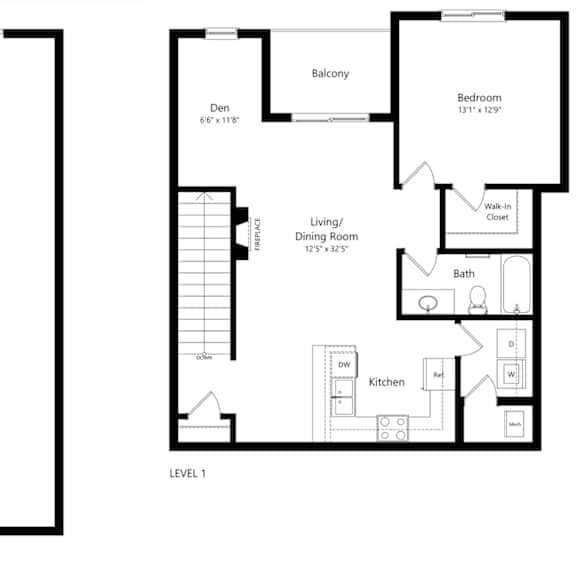 Thumbnail 1 of 14 floor plan of a 1 bedroom apartment with attached garage