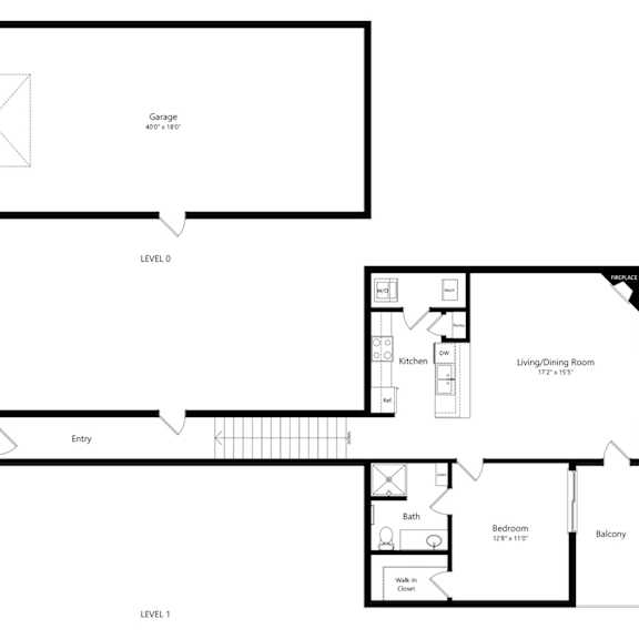 Thumbnail 1 of 9 a floor plan of a 1 bedroom apartment with a bathroom, living room, and garage