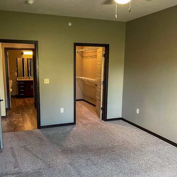 Thumbnail 15 of 19 a bedroom with a carpeted floor and a walk-through closet to the bathroom
