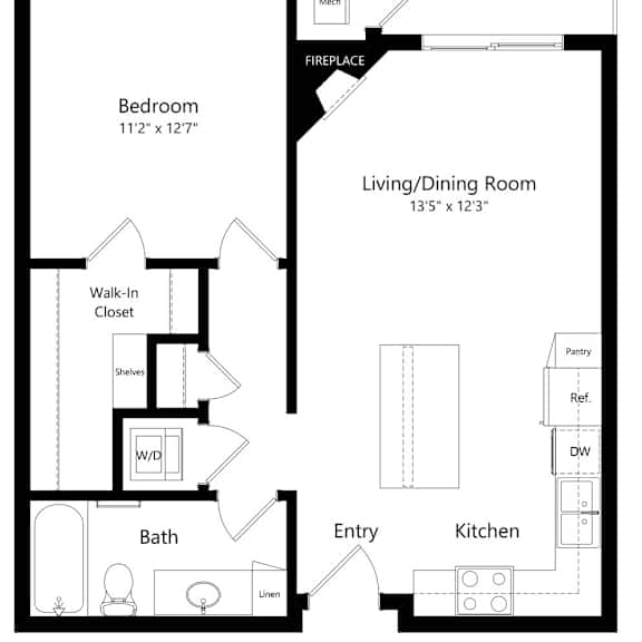 Thumbnail 1 of 10 floor plan of a 1 bedroom apartment