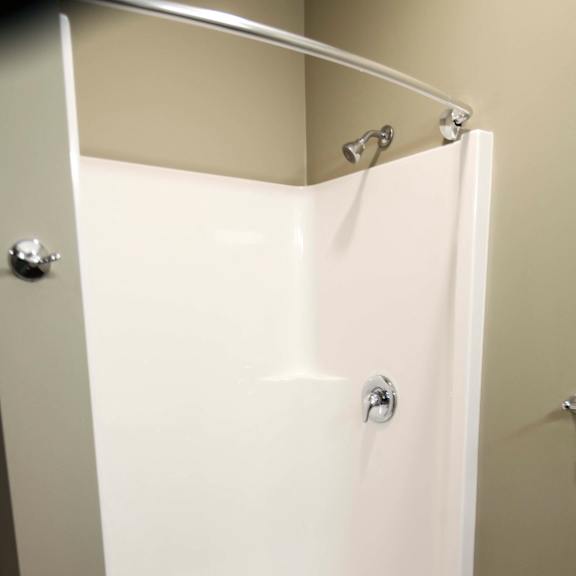 Thumbnail 18 of 43 Master bathroom with shower and double sinks with granite countertops in 3 bedroom apartment for rent at North Pointe Villas best apartments Lincoln NE 68521