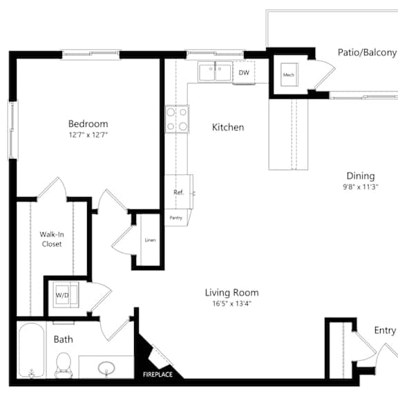 Thumbnail 1 of 16 floor plan of a 1 bedroom apartment